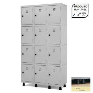 Armário Roupeiro de Aço c/ 12 Portas PEQUENAS - 1,93x1,03x0,40m - CZ/CZ - PMD - 10007