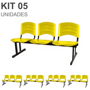 Kit 05 Cadeiras Longarinas PLÁSTICAS 03 Lugares - Cor Amarelo 33080