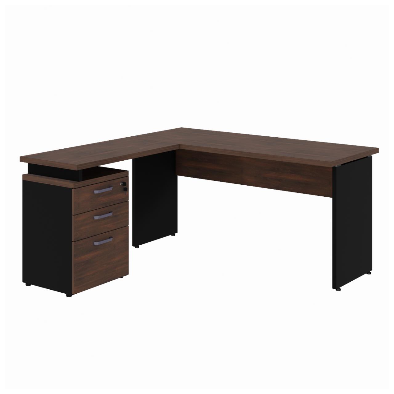 Mesa Escritório em "L" c/ Gaveteiro 1,50x1,50m MARSALA/PRETO - 23480