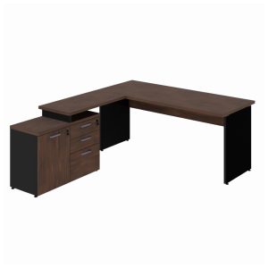 Mesa Escritório em "L" - 1,50x1,50m (Extensível) - com Armário Misto (03 Gav.) MARSALA/PRETO - 23482