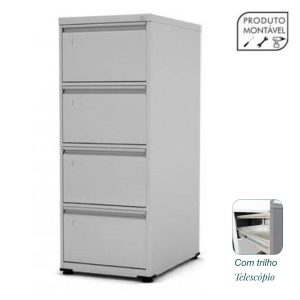 Arquivo de Aço 04 Gav - CHAPA # 26 - TRILHO TELESC - (57cm) - 1,36x0,47x0,57m - CZ/CZ - PANDIN - 13004 .