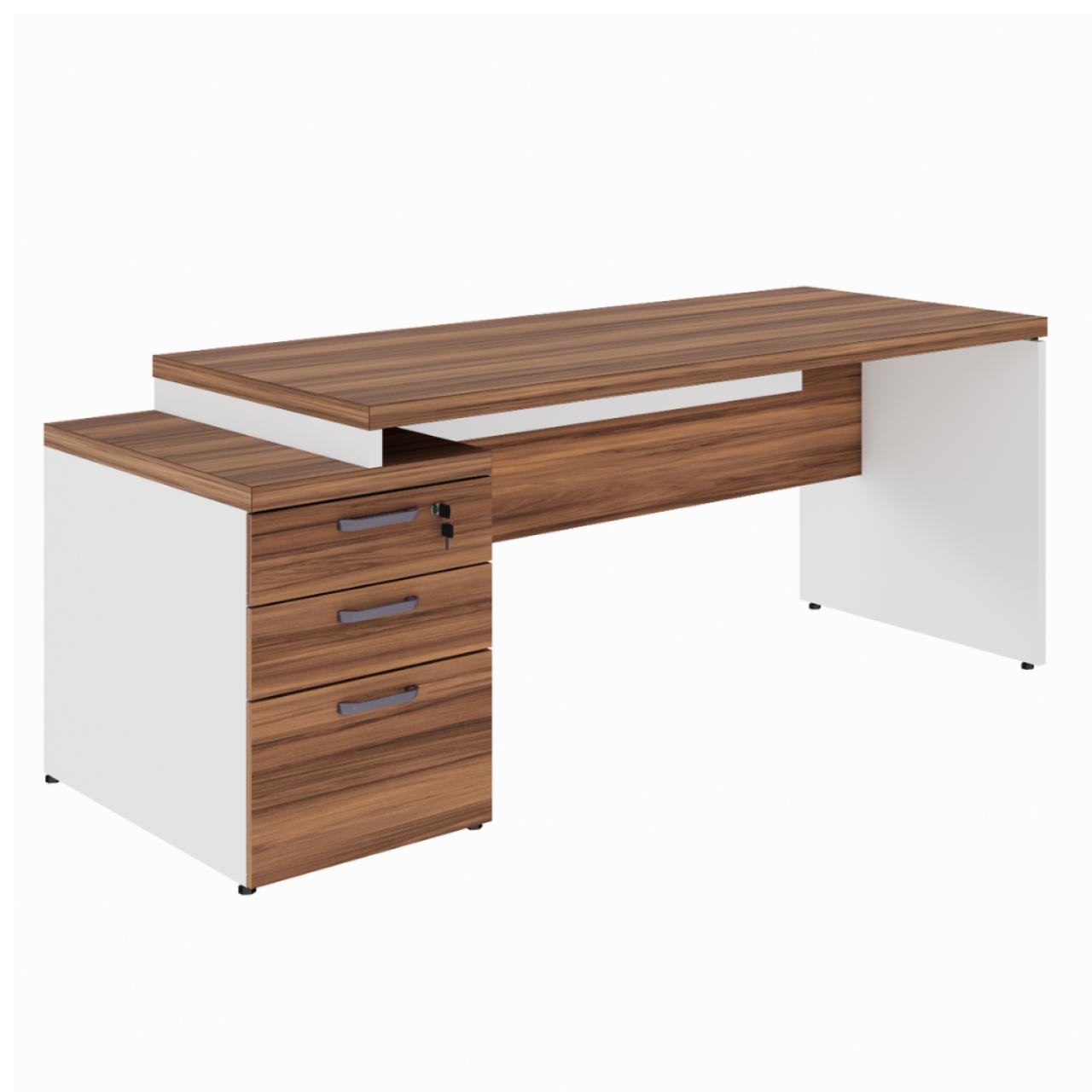 Mesa PEDESTAL RETA (03 Gav.) - 1,92X0,70m - WORKSTART - NOGAL SEVILHA/BRANCO- 34405